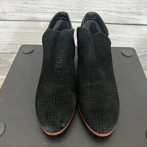 Sam EdelmanBlack Perforated Suede Ankle Boots With Buckle Straps, Size 6.5